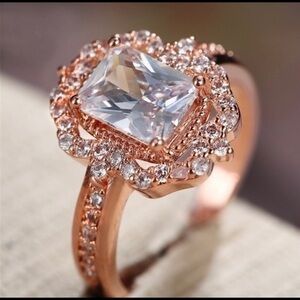 Rose Gold Princess Cut Engagement Ring Vintage Halo 3ct CZ NWT